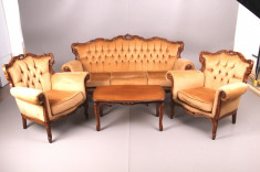 Salon stil rococo canapea si doua fotolii lemn nuc foto