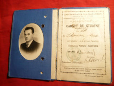 Carnet Student 1938 -Universitatea Bucuresti -Facultatea de Stiinte foto