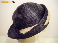 PALARIE DAMA &amp;quot;MR.FRANK&amp;quot; ORIGINALA NAVY STRAW ROLLED HAT ,VINTAGE,RAR DE GASIT,UNICAT,ADUSA USA! foto