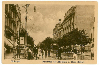 1200 - BUCURESTI, B-dul Academiei, tramway - old postcard - used - 1917 foto