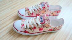 Tenisi Converse All Star Dama Crem cu Flori/Bascheti Dama model Floral /Poze Reale Transport Gratuit in 24 de ore / Poze Reale! foto