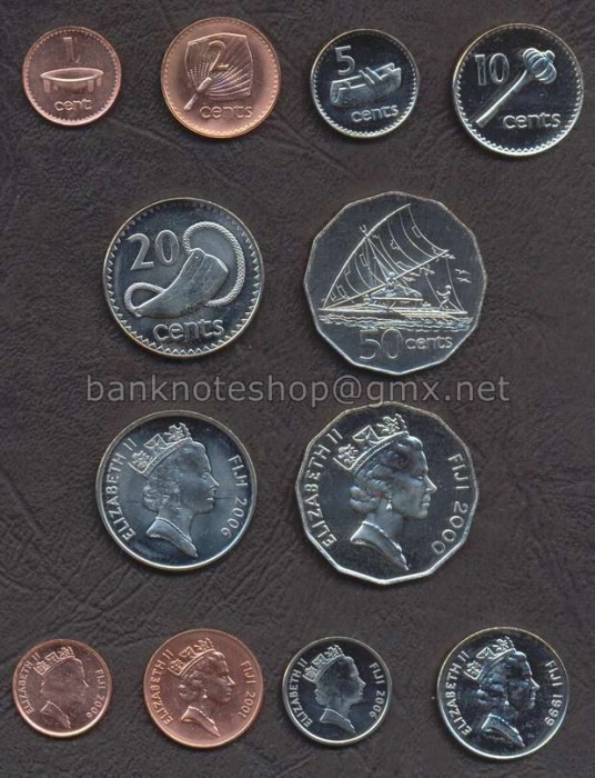 FIJI SET DE MONEDE 1, 2, 5, 10, 20, 50 Cents 1999-2006 UNC