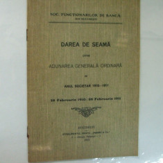 Dare de seama Societatea functionarilor de banca pe anul 1910 Bucuresti 1911