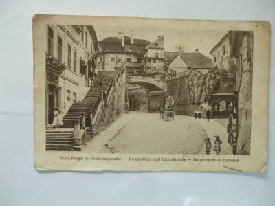 Carte postala Sibiu Scara Burger si podul suspendat Sibiu 1928 foto