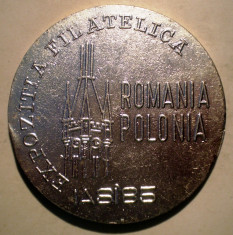 5.389 MEDALIE ROMANIA IASI EXPOZITIA FILATELICA ROMANIA POLONIA 1985 ALUMINIU 55mm foto