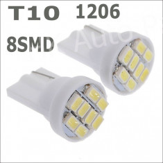 LED-URI AUTO BEC LED - LED W5W T10 1206 - 8 SMD - POZITIE, PLAFONIERA, NUMAR INMATRICULARE, ALB XENON ! foto