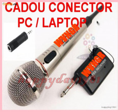 MICROFON WIRELESS + MUFA ADAPTOR CONECTOR PC/LAPTOP foto