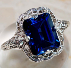Inel Victorian Style (Ag 925): SAFIR 2.5CT!!! foto