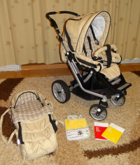 Carucior copii Teutonia Mistral S07, 2 in 1, cu roti mari, cu landou / portbebe, reversibil, import Germania, pentru copii intre 0-3 ani foto