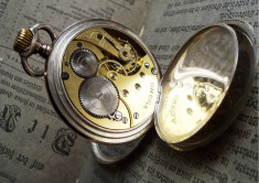 ceas de buzunar din argint aurit, OMEGA, 1914, cal. 19LB foto