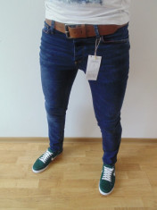 BLUGI / JEANS ZARA MAN SLIM FIT / CONIC ALBASTRU INCHIS MATERIAL ELASTIC! MODEL NOU! CALITATE ! B.74 foto