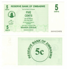 SV * Zimbabwe 5 CENTS 2007 UNC (PRET per BANCNOTA , serii consecutive) foto