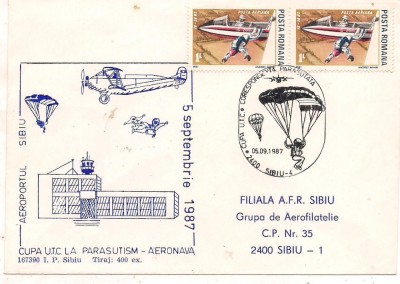 plic special(aerofilatelie) -CORESPONDENTA PARASUTATA-Cupa UTC la parasutism foto