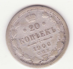 MONEDA DIN ARGINT RUSIA - 20 KOPECS (KOPEICI) TARISTE 1906 foto