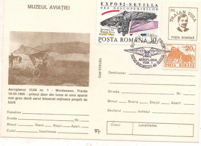 #carte postala(aerofilatelie)-VUIA I-90 de ani de la primul zbor cu aeroplanul foto