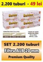 2.200 tuburi de tigari GoldenTube cu filtru alb de 20 mm pentru injectat tutun foto