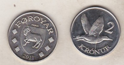 bnk mnd Faeroe 2 kronur 2011 unc, fauna foto
