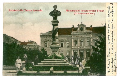 2453 - TURNU SEVERIN, Monumentul Imparatului TRAIAN - old postcard - used 1906 foto