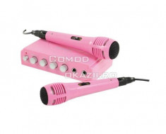 Mixer karaoke 2 microfoane cu fir Pink foto