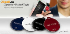 Kit Sony Xperia Smart Tag Tags NFC NT1 NT2 Original, NOU, Sticker / Breloc - ORICE Android ( LG HTC SAMSUNG TecTiles XPERIA Galaxy S3 S4 S5 Note Nexus foto