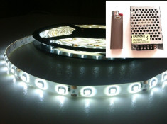 Banda led alb rece rezistenta la apa 60 smd 3528/metru rola 5 METRI + alimentator 25W foto