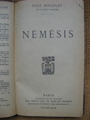 Paul Bourget - Nemesis (roman in limba franceza) foto