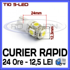 BEC AUTO LED LEDURI POZITIE T10 (W5W) - 5 SMD - POZITII, PLAFONIERA, NUMAR - CULOARE ALB XENON 6000K foto