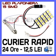 BEC AUTO LED LEDURI PLACA PLACUTA - ILUMINARE PLAFONIERA, INTERIOR - 15 SMD - (SOFIT, FESTOON, C5W, C10W, T10, W5W) - CULOARE ALB XENON 6000K foto