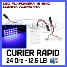 BEC AUTO LED LEDURI PLACA PLACUTA - ILUMINARE PLAFONIERA, INTERIOR - 18 SMD - (SOFIT, FESTOON, C5W, C10W, T10, W5W) - CULOARE ALBASTRU foto