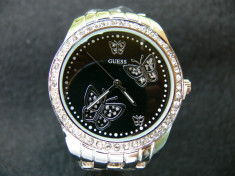 CEAS DAMA GUESS DIAMOND BUTTERFLY SILVER&amp;amp;amp;BLACK EDITION-SUPERB-COLECTIE 2014 !!-STOC LIMITAT-GARANTIE-CRISTALE-LIVRARE GRATUITA-POZE 100% REALE !! foto