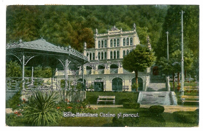1359 - Baile HERCULANE, Cazinoul si Parcul - old postcard - used - 1925 foto