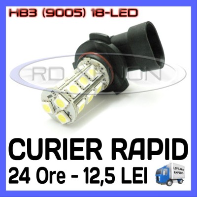 BEC AUTO LED HB3 9005 18-SMD LUMINI DE ZI (DRL) FAZA LUNGA (FLASH) PROIECTOARE foto