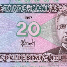 LITUANIA █ bancnota █ 20 Litu █ 1997 █ P-60 █ UNC █ necirculata