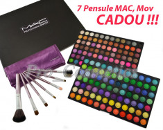 Trusa machiaj profesionala MAC 168 culori 02 + CADOU 7 Pensule machiaj MAC Mov set machiaj set make up trusa farduri mate sidefate foto