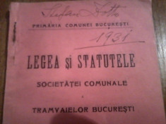 STATUT SOCIETATEA COMUNALA A TRAMVAIELOR BUCURESTI (1909) foto