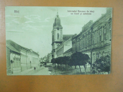 Carte postala Blaj Internatul Vancean de baieti cu liceul si catedrala Blaj 1928 foto