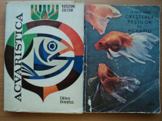 2 carti acvaristica , ACVARISTICA - KASZONI ZOLTAN,cartonata 1970 si CRESTEREA PESTILOR DE ACVARIU-MARCEL STANCIU,1979, ambele carti contin imagini foto