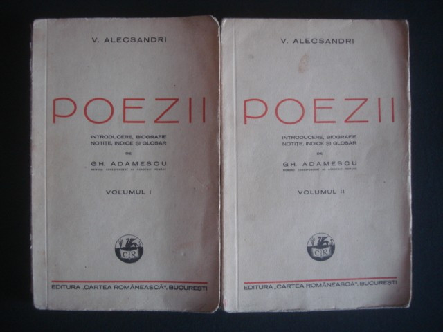 V. ALECSANDRI - POEZII 2 volume {1937, contin dedicatie si autograf necunoscut}