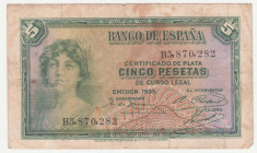 (3) BANCNOTA SPANIA - 5 PESETAS 1935 foto