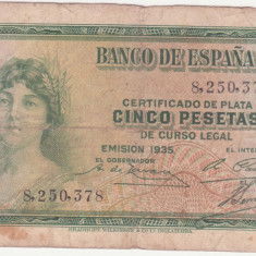 (5) BANCNOTA SPANIA - 5 PESETAS 1935