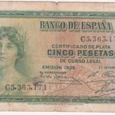(4) BANCNOTA SPANIA - 5 PESETAS 1935