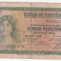 (9) BANCNOTA SPANIA - 5 PESETAS 1935