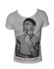 Tricou tip Zara - Model Disco - Tattoo - Slim croit - Masuri: M - Alb - MODEL 010 foto