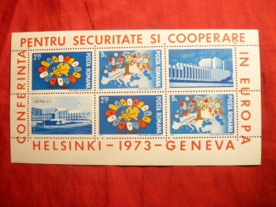 Bloc 4 val.+2 vignete- Conferinta pt.Securitate si Cooperare in Europa 1973, Romania foto