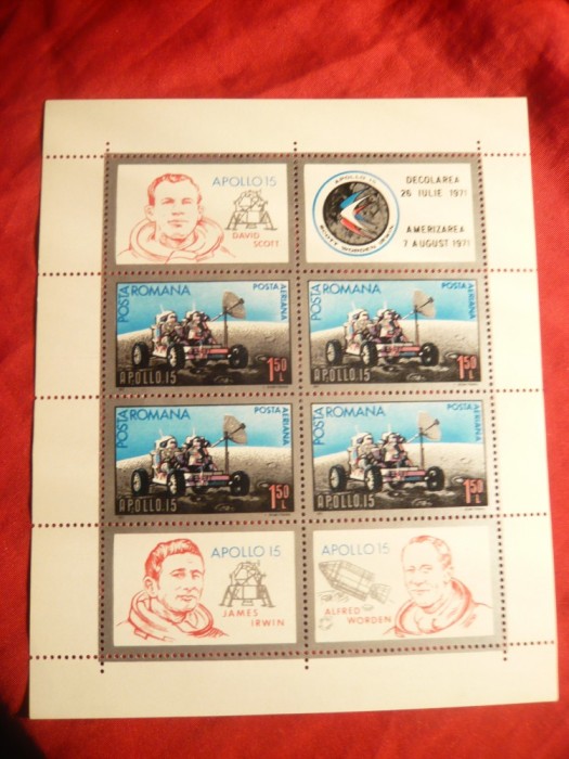 Bloc 4 val.+4 vignete- Apollo 15 -Cosmos 1971, Romania