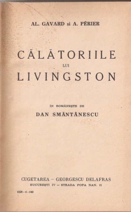 AL GAVARD, A. PERIER - CALATORIILE LUI LIVINGSTON { 1940, 238 p.}