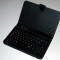 Husa tableta cu tastatura, 7 inch, mini usb, tip mapa, neagra, picior de sprijin, piele ecologica