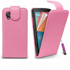 Husa LG Google Nexus 5 Flip piele ECO roz + Folie display CADOU foto