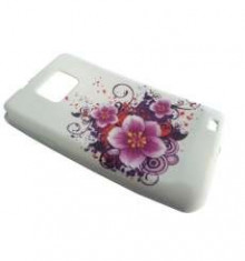 Husa Samsung Galaxy S2 i9100 din Silicon Model Purple Peonies Culoare Alba foto