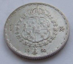 1 Coroana ( Krona ) 1950 - Suedia - Argint - Gustaf V foto